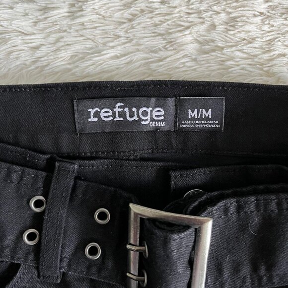 REFUGE - Y2K Denim Black Mini Skirt with Belt - Picture 5 of 5
